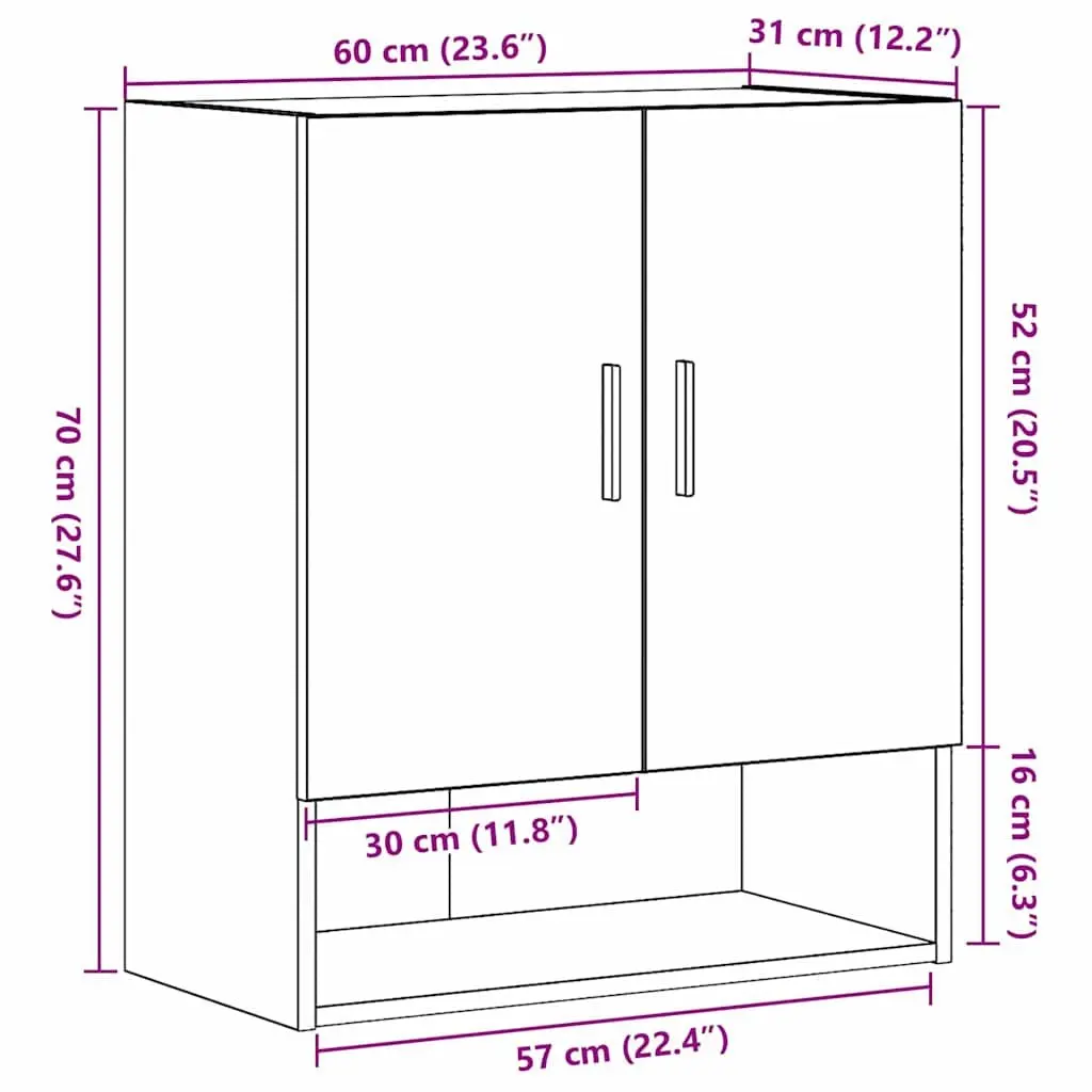 Wall-mounted Storage Cabinet Living Room Home Office 60 x 31 x 70 cm Black Oak Engineered Wood