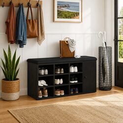 Storage Bench Black Oak 102 x 32 x 50 cm Engineered Wood Entryway Seat