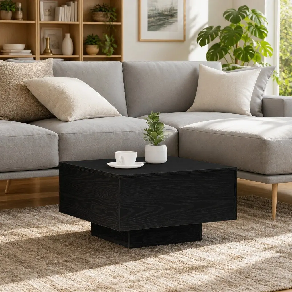 Coffee Table Black Oak Living Room 55x55x31cm Engineered Wood