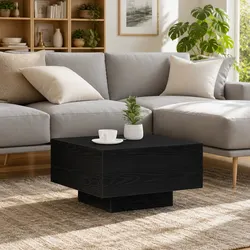 Dimensions and Features of Black Oak LED Coffee Table 55x55x31cm