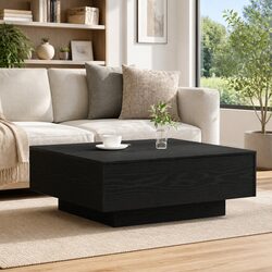 Black Coffee Table Made of Engineered Wood - 80x80x31cm