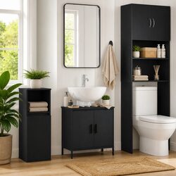 Bathroom Vanity Unit with Hinged Door, 60x30x60cm Black