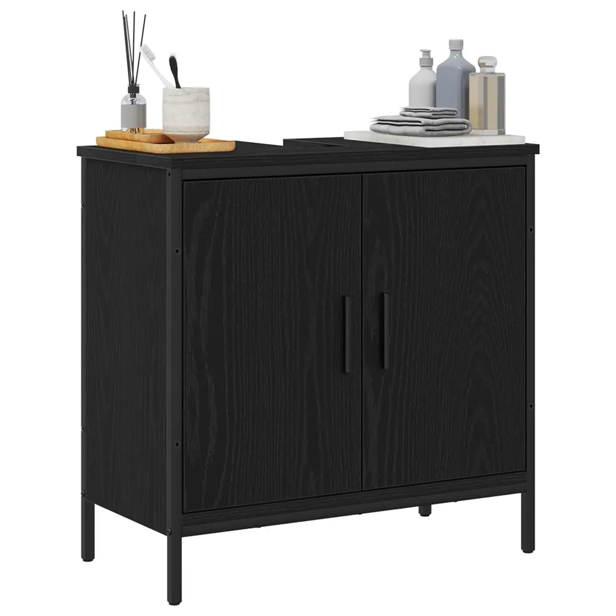 Bathroom Vanity Unit with Hinged Door, 60x30x60cm Black