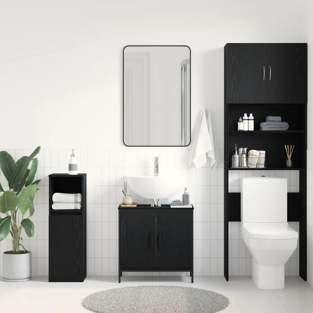 Bathroom Vanity Unit with Hinged Door, 60x30x60cm Black