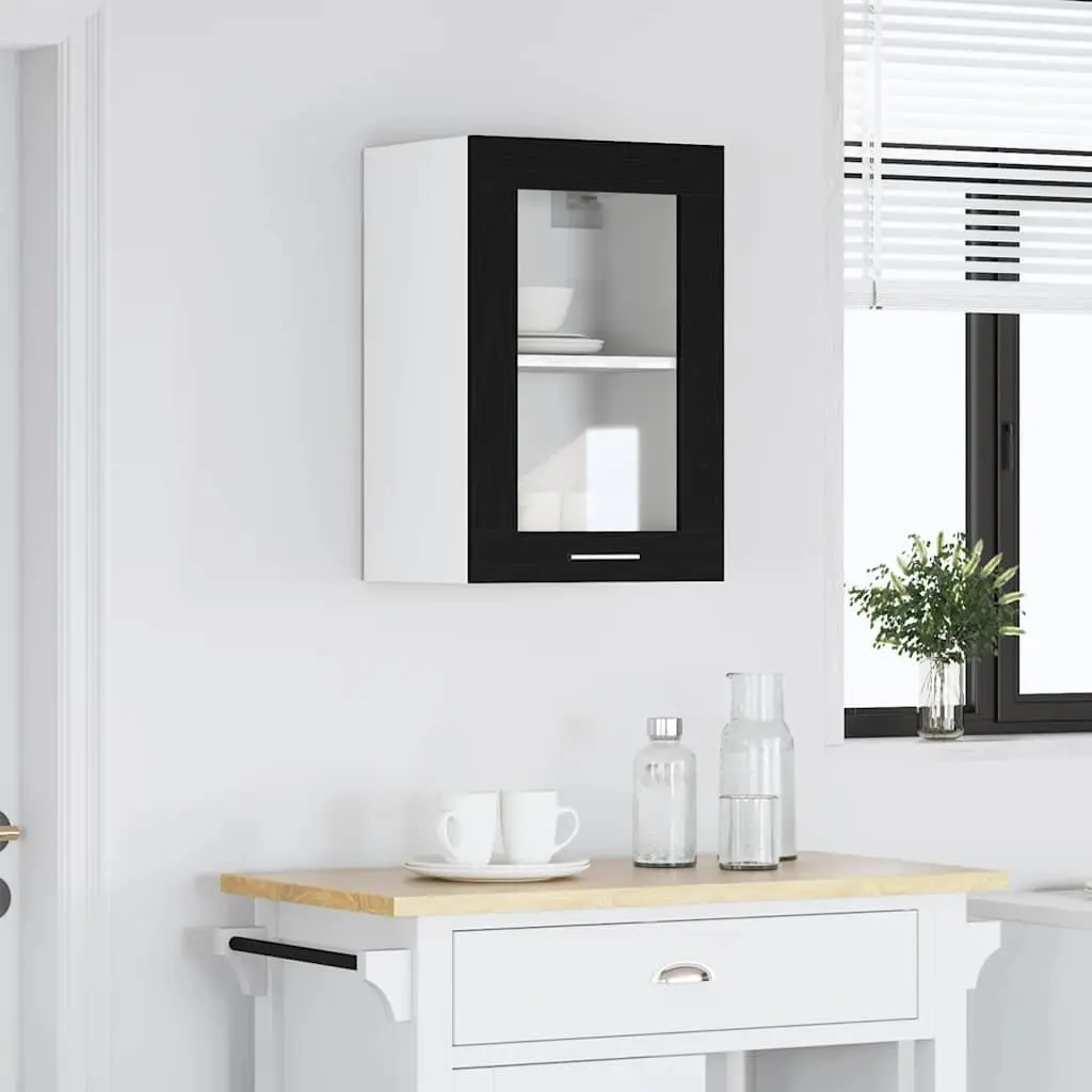 Hanging Glass Cabinet Kitchen Storage Wall-Mounted Black Oak 40x31x60cm