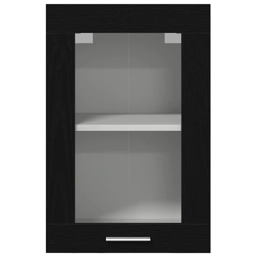 Hanging Glass Cabinet Kitchen Storage Wall-Mounted Black Oak 40x31x60cm