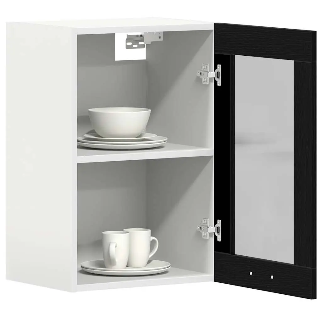 Hanging Glass Cabinet Kitchen Storage Wall-Mounted Black Oak 40x31x60cm