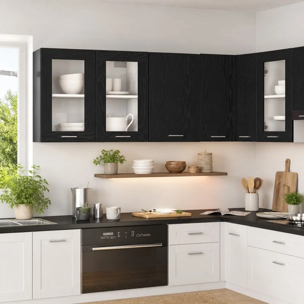 Hanging Kitchen Cabinet Wall-Mounted Storage Black Oak 40x31x60 cm