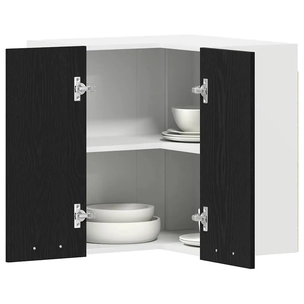 Black Hanging Kitchen Cabinet Wall-Mounted Engineered Wood Storage 57 x 57 x 60 cm