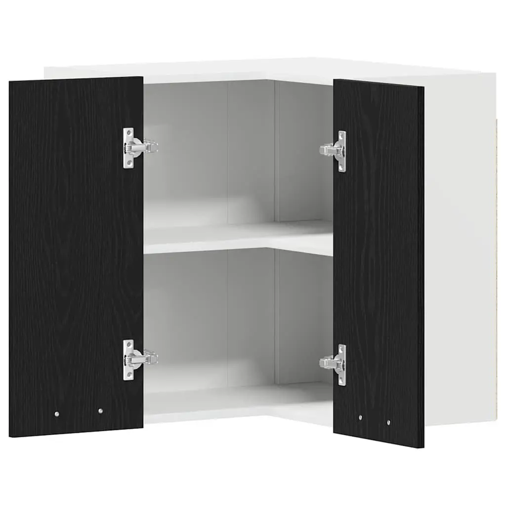 Black Hanging Kitchen Cabinet Wall-Mounted Engineered Wood Storage 57 x 57 x 60 cm
