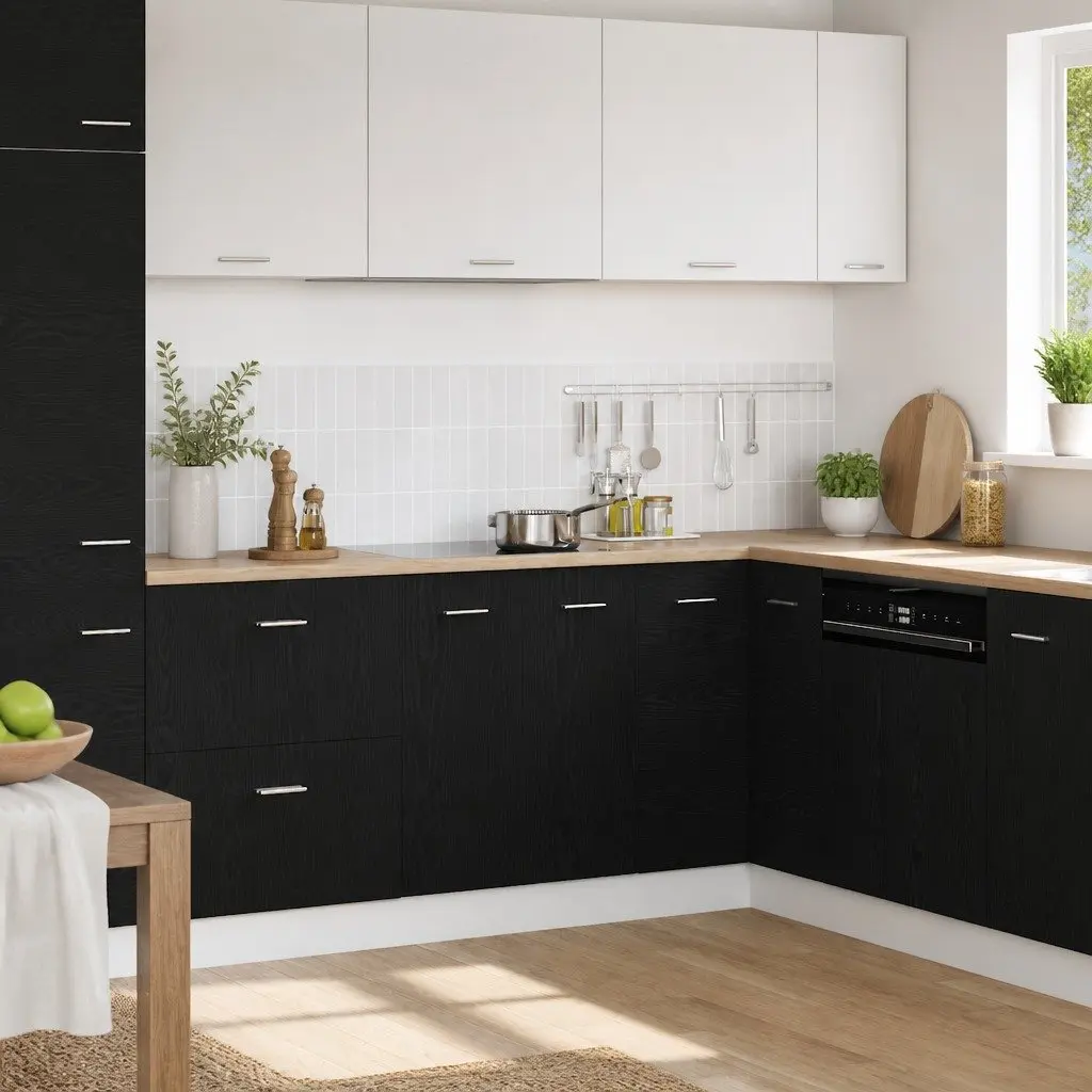 Black Oak Engineered Wood Bottom Storage Cabinet for Kitchen 60x46x81.5cm