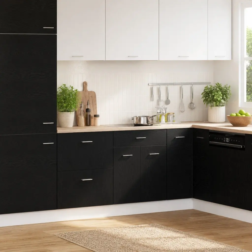 Black Oak Hanging Kitchen Cabinet, 60x46x81.5cm
