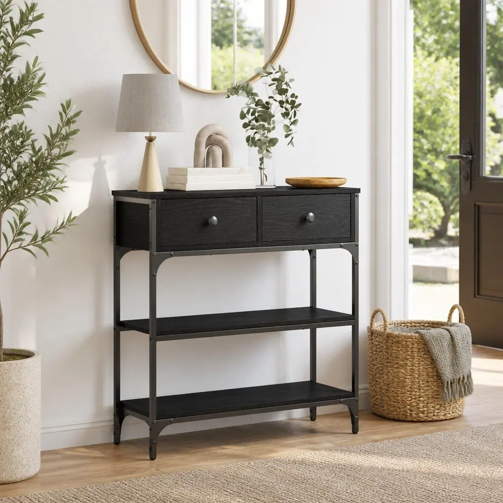 Console Table End Table Industrial Style Black Engineered Wood Steel Frame