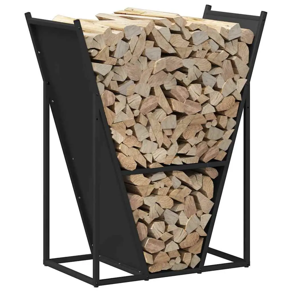 Firewood Rack Black Log Storage Holder Cold-rolled Steel Large Capacity Wood