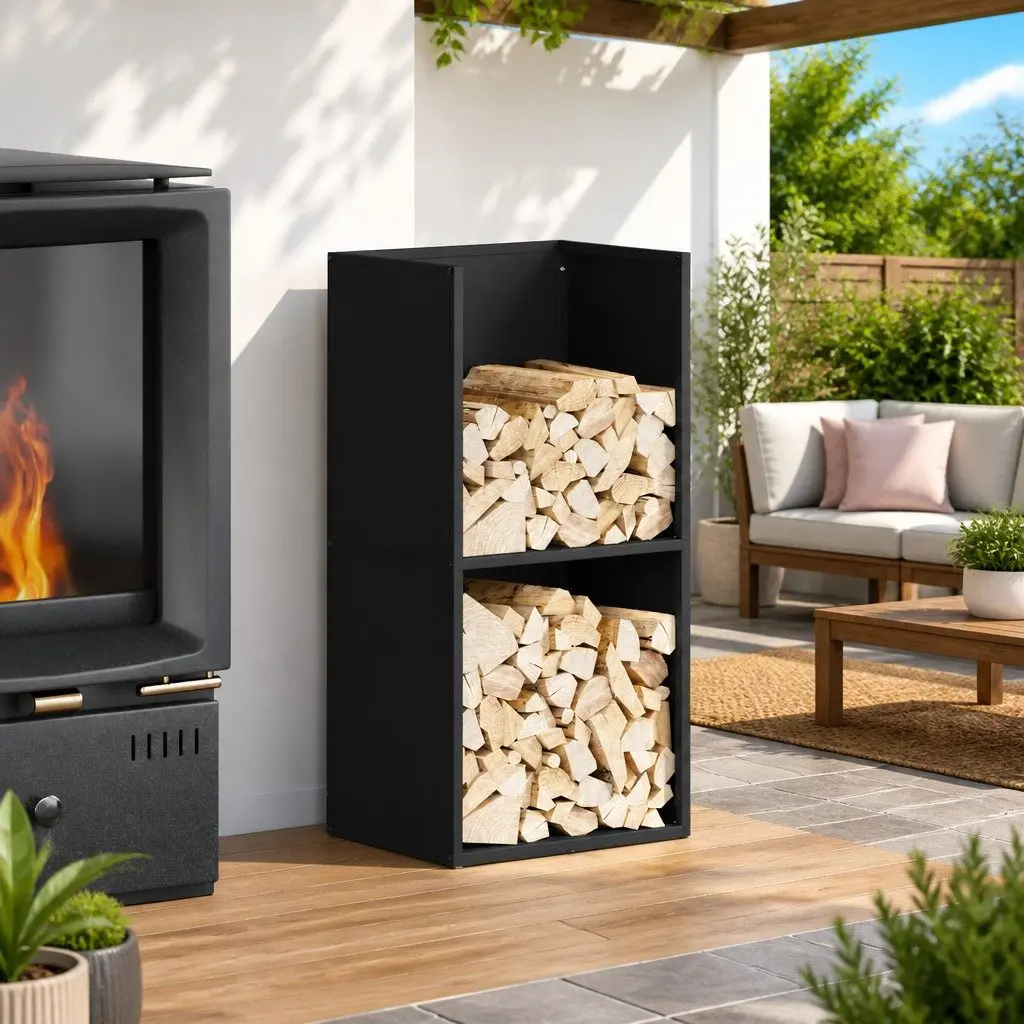 Firewood Rack Indoor Use Black 40x30x80 cm Log Storage Holder Cold-rolled Steel