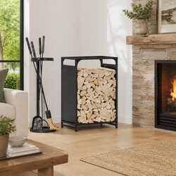 Firewood Rack Specifications: Durable Black Steel Holder