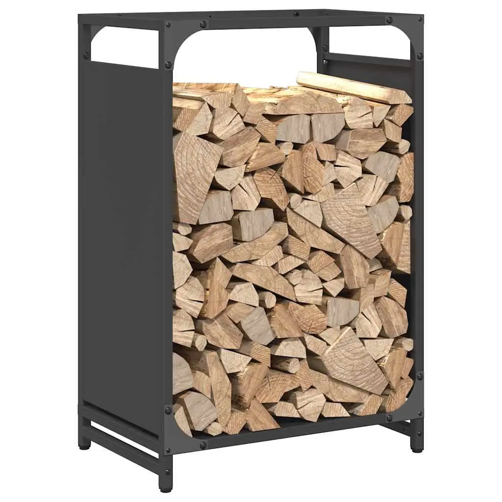 Firewood Rack Log Storage Holder Black Steel Frame Outdoor Indoor Fireplace