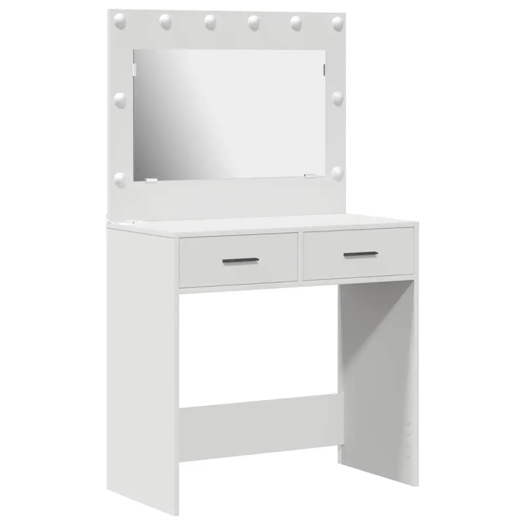 Dressing Table Bedroom Vanity White with Mirror LED Lights and Storage Drawers