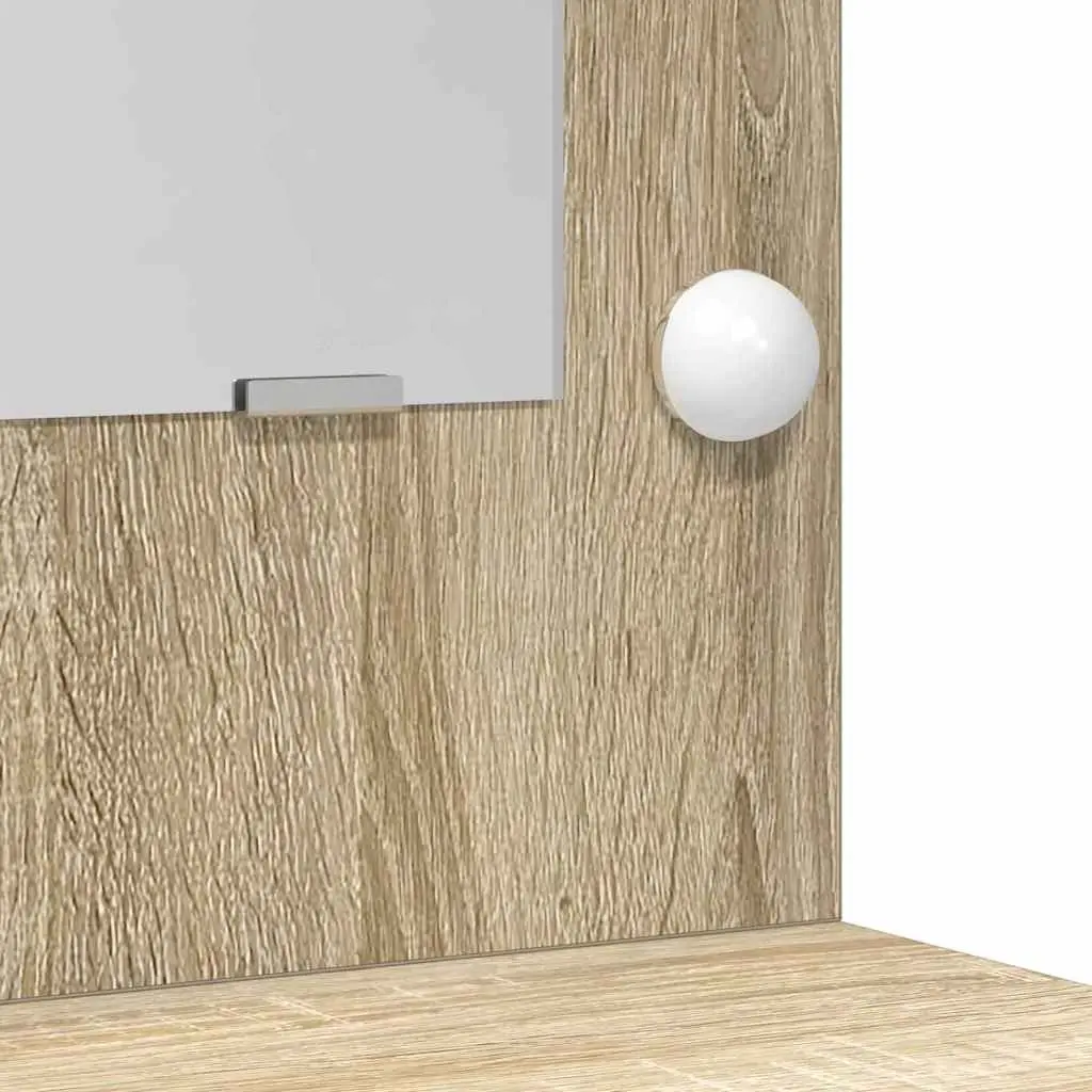 Dressing Table Brown Engineered Wood Bedroom Vanity Mirror LED Lights Storage