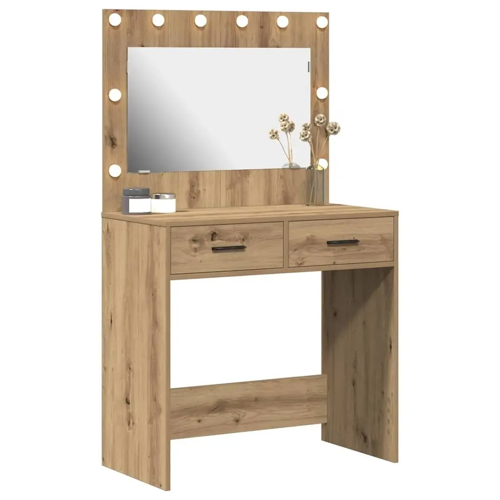 Dressing Table Bedroom Vanity Mirror LED Lights Storage Drawers Brown