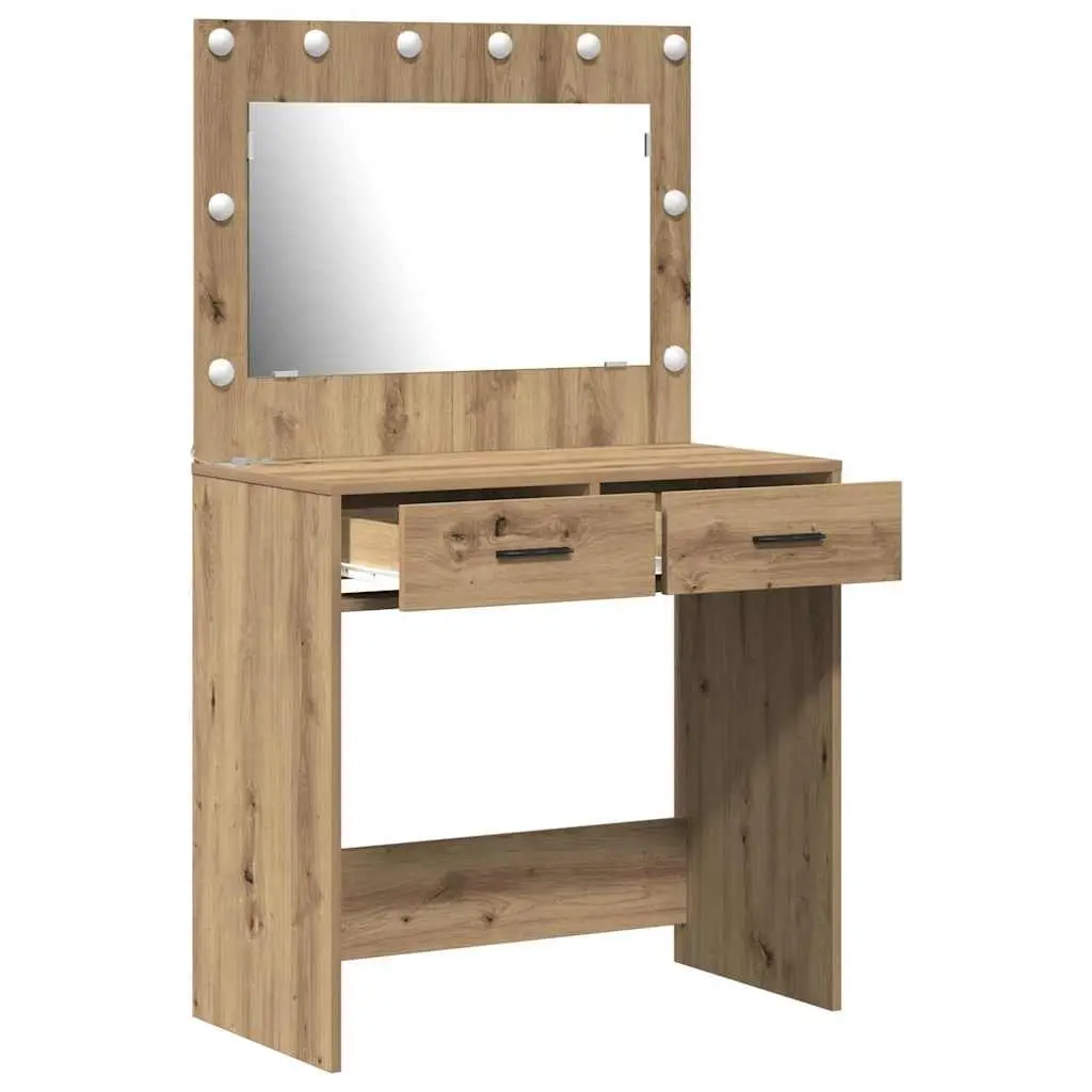 Dressing Table Bedroom Vanity Mirror LED Lights Storage Drawers Brown