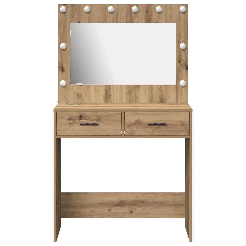Dressing Table Bedroom Vanity Mirror LED Lights Storage Drawers Brown