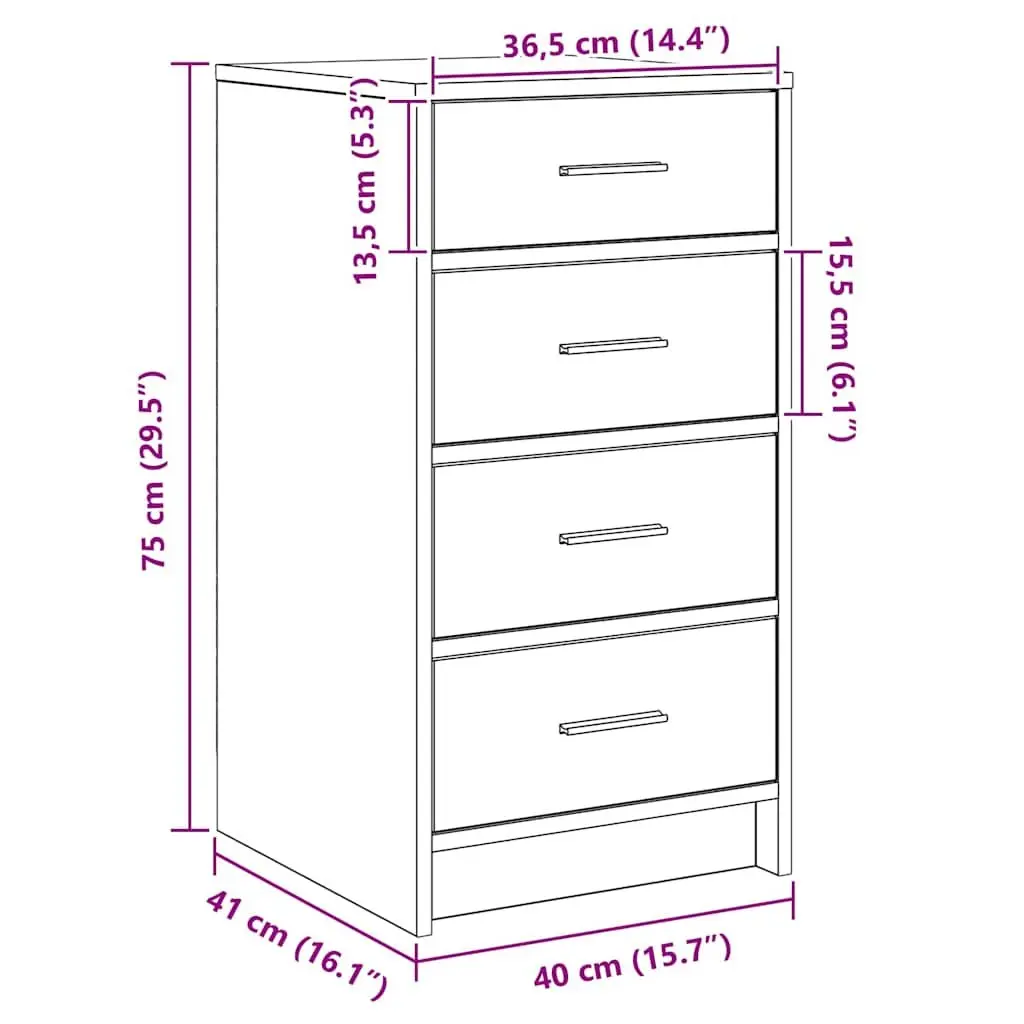 40 x 41 x 75 cm White Sideboard with Drawer