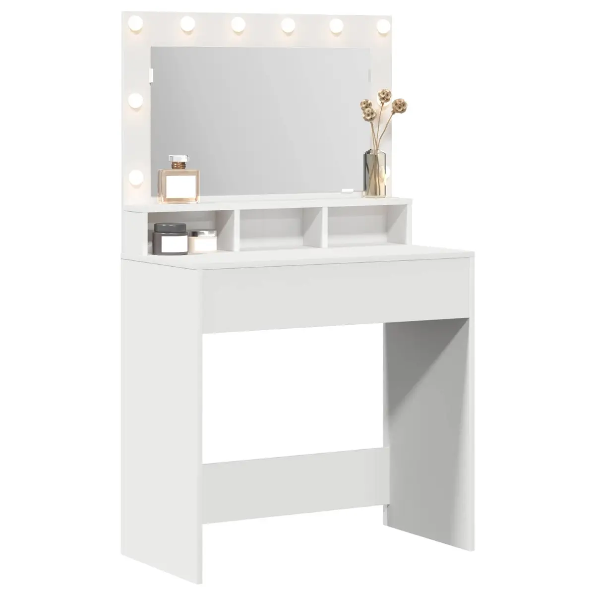 Dressing Table White 78.5 x 41 x 135 cm Bedroom Vanity Mirror LED Lights Storage