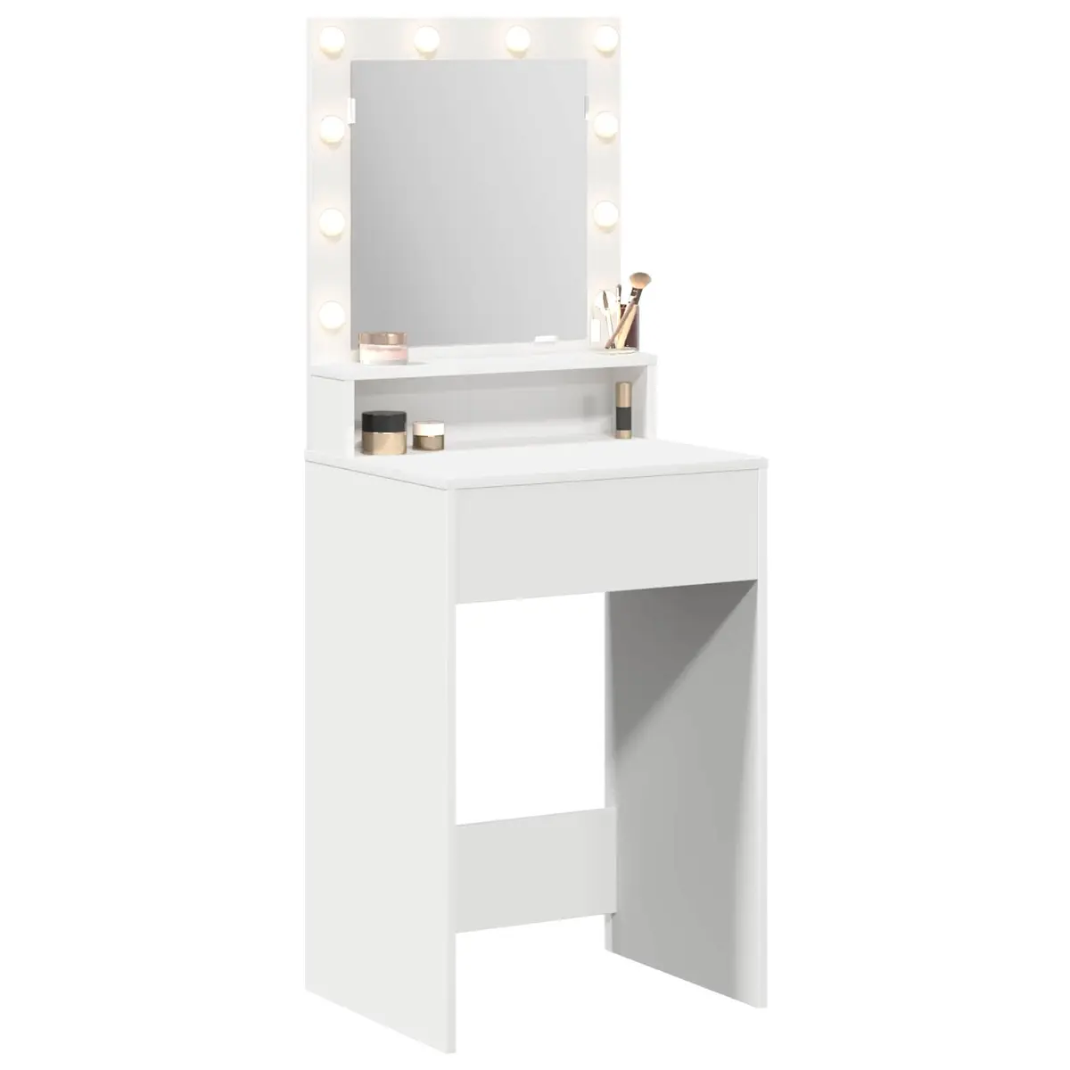 Dressing Table White Bedroom Vanity with Integrated Mirror and LED Lights Engineered Wood