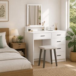 White Dressing Table Specs: 50 x 41 x 140 cm with Mirror