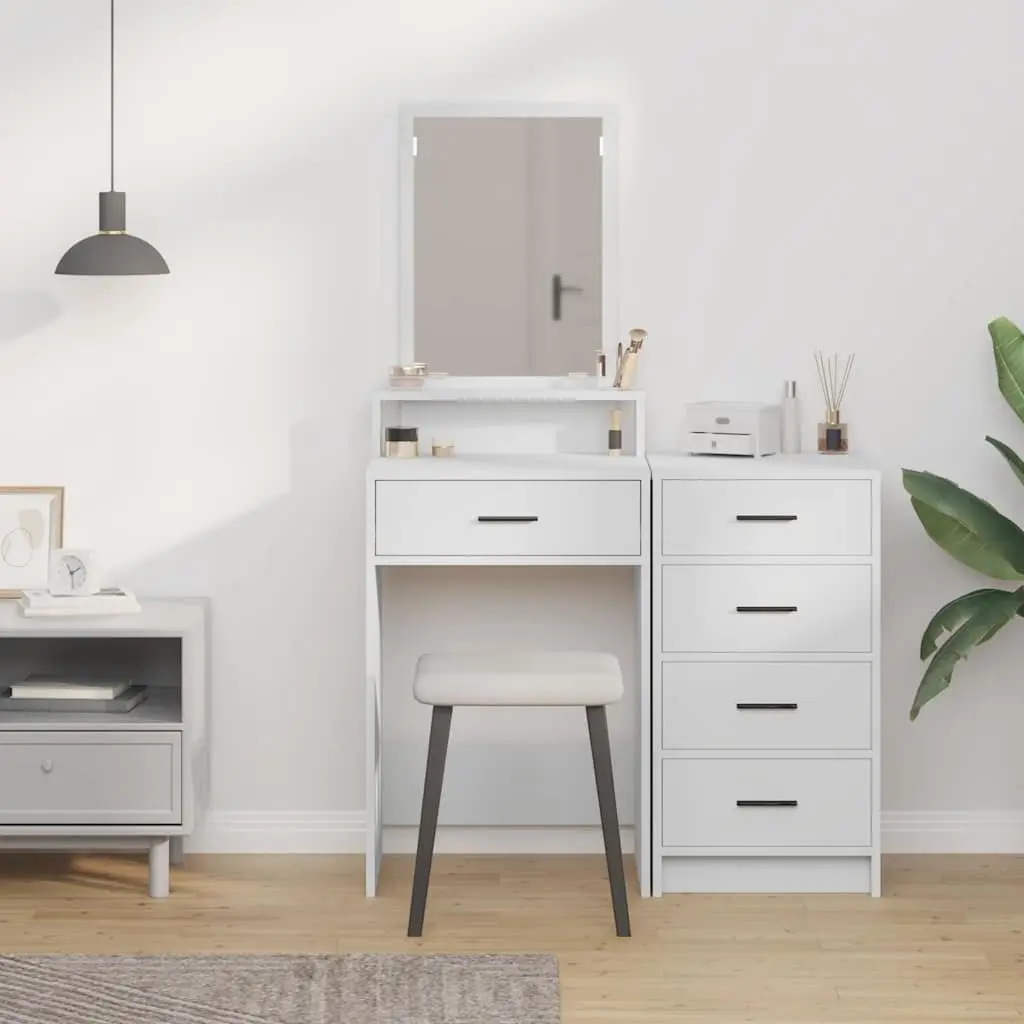 Dressing Table Bedroom Vanity Unit with Mirror and Drawers Storage White 50 x 41 x 140 cm