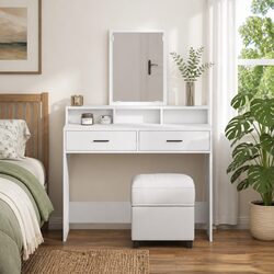 White Dressing Table Specifications: Vanity Unit and Mirror