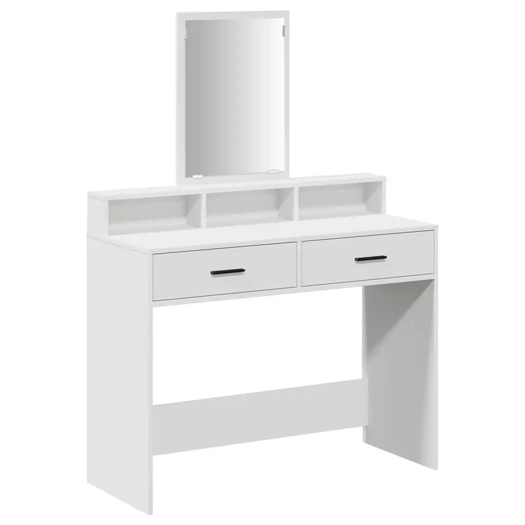 White Dressing Table Bedroom Vanity Unit with Mirror and Drawers Storage