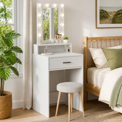 Dressing Table Specifications: White with LED and USB Features