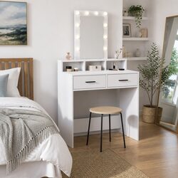 Dressing Table White Bedroom Vanity Unit Mirror LED Lights Drawers Storage
