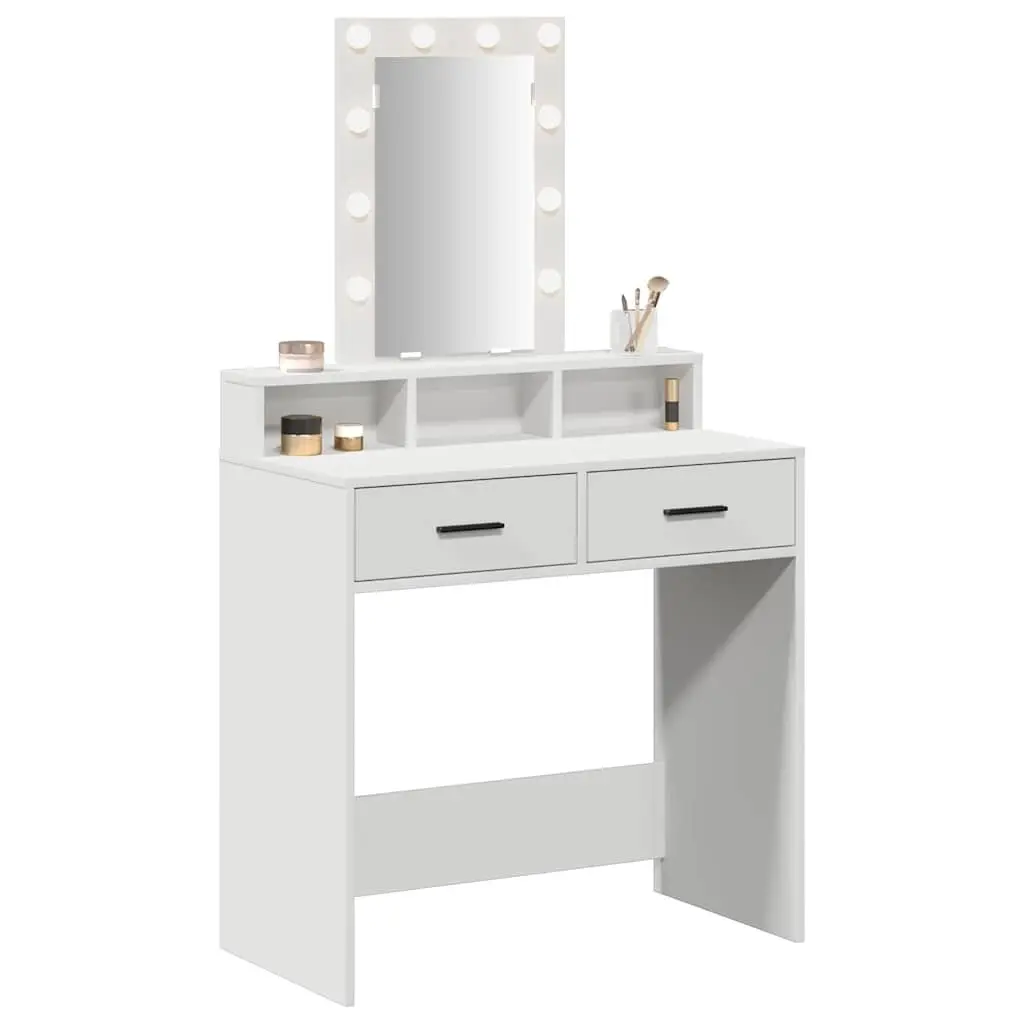 Dressing Table White Bedroom Vanity Unit Mirror LED Lights Drawers Storage