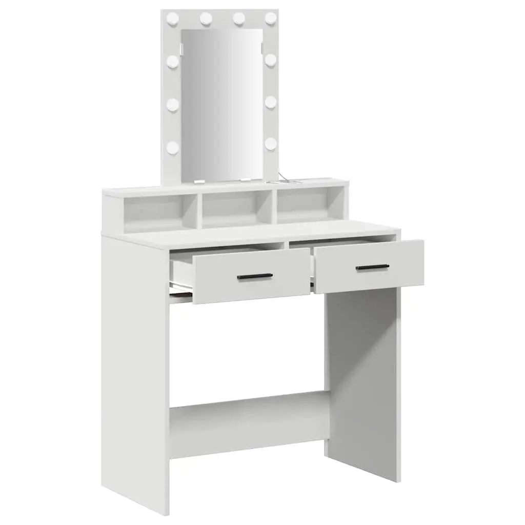 Dressing Table White Bedroom Vanity Unit Mirror LED Lights Drawers Storage