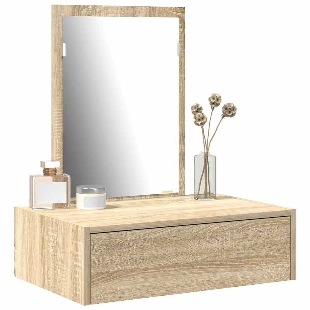 Dressing Table Bedroom Vanity Unit Brown Engineered Wood with Integrated Mirror