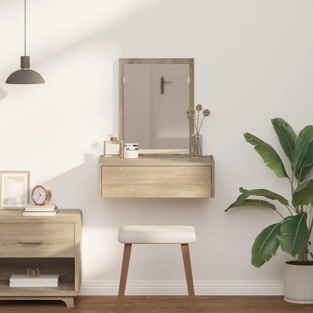 Dressing Table Bedroom Vanity Unit Brown Engineered Wood with Integrated Mirror
