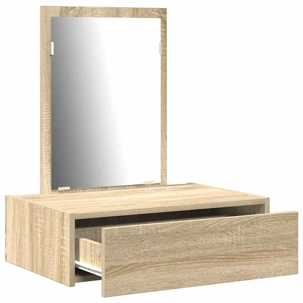 Dressing Table Bedroom Vanity Unit Brown Engineered Wood with Integrated Mirror