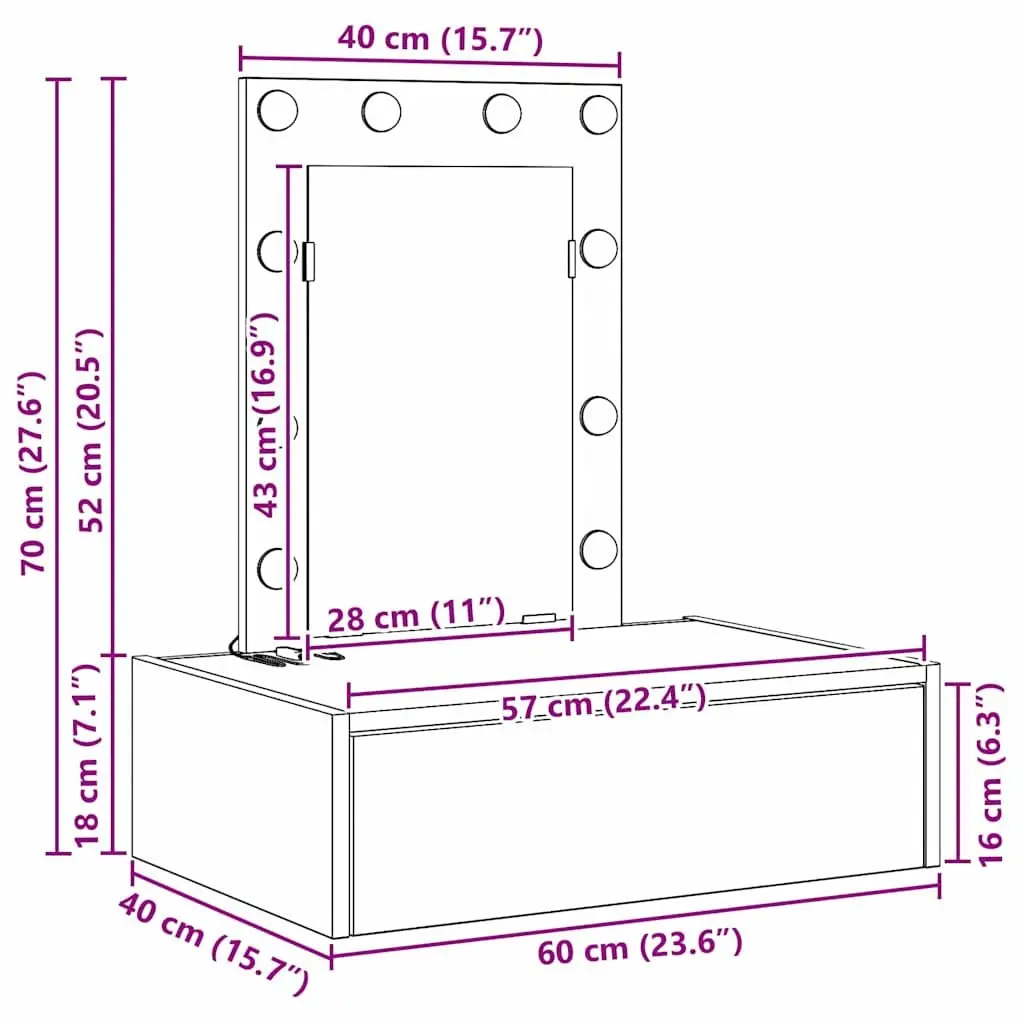 Dressing Table Brown Bedroom Vanity Storage Engineered Wood Modern Minimalist