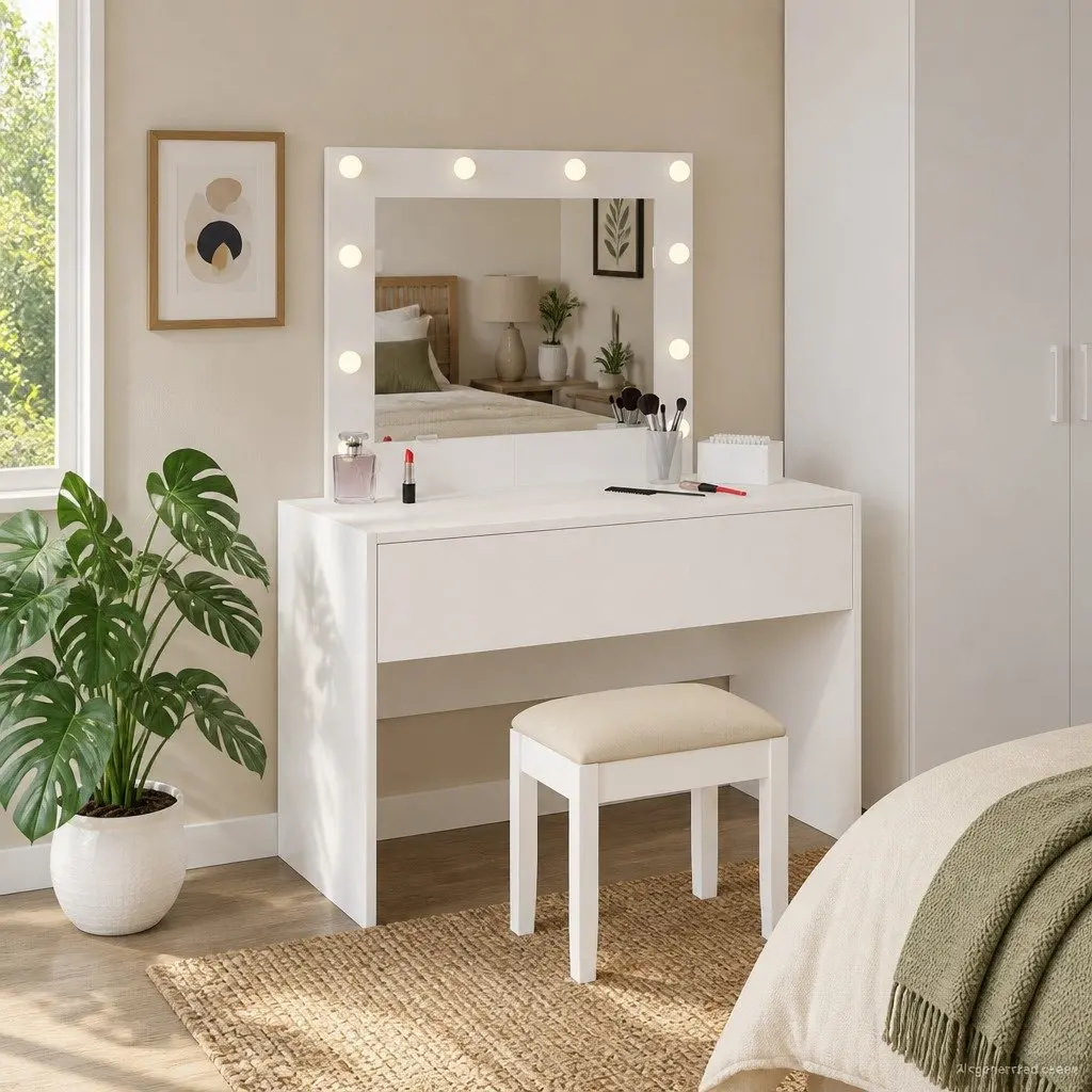Dressing Table White Bedroom Vanity Unit Mirror Drawers Storage 83x40x70cm