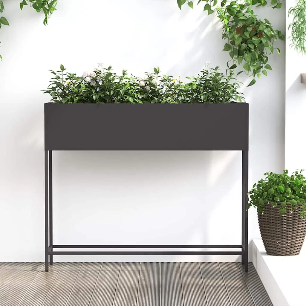 Raised Garden Planter Outdoor Rectangular Metal Black 100 x 26 x 82 cm