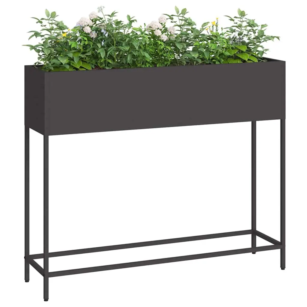 Raised Garden Planter Outdoor Rectangular Metal Black 100 x 26 x 82 cm