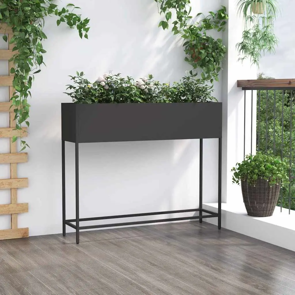 Raised Garden Planter Outdoor Rectangular Metal Black 100 x 26 x 82 cm