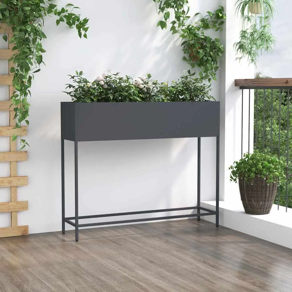 Rectangular Anthracite Metal Garden Planter 100 x 26 x 82 cm