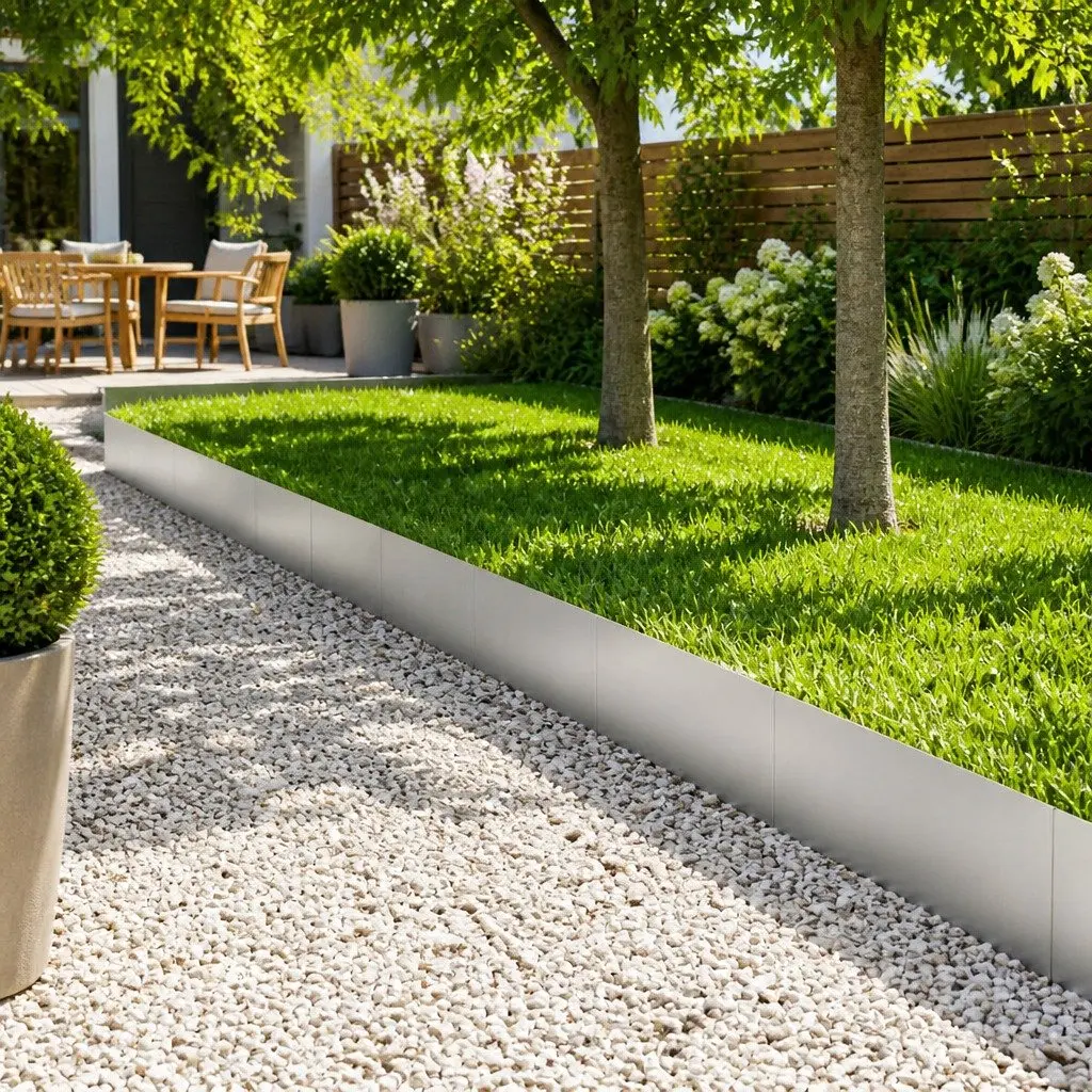 Garden Lawn Edging Outdoor 100cm Steel Border Galvanised Silver
