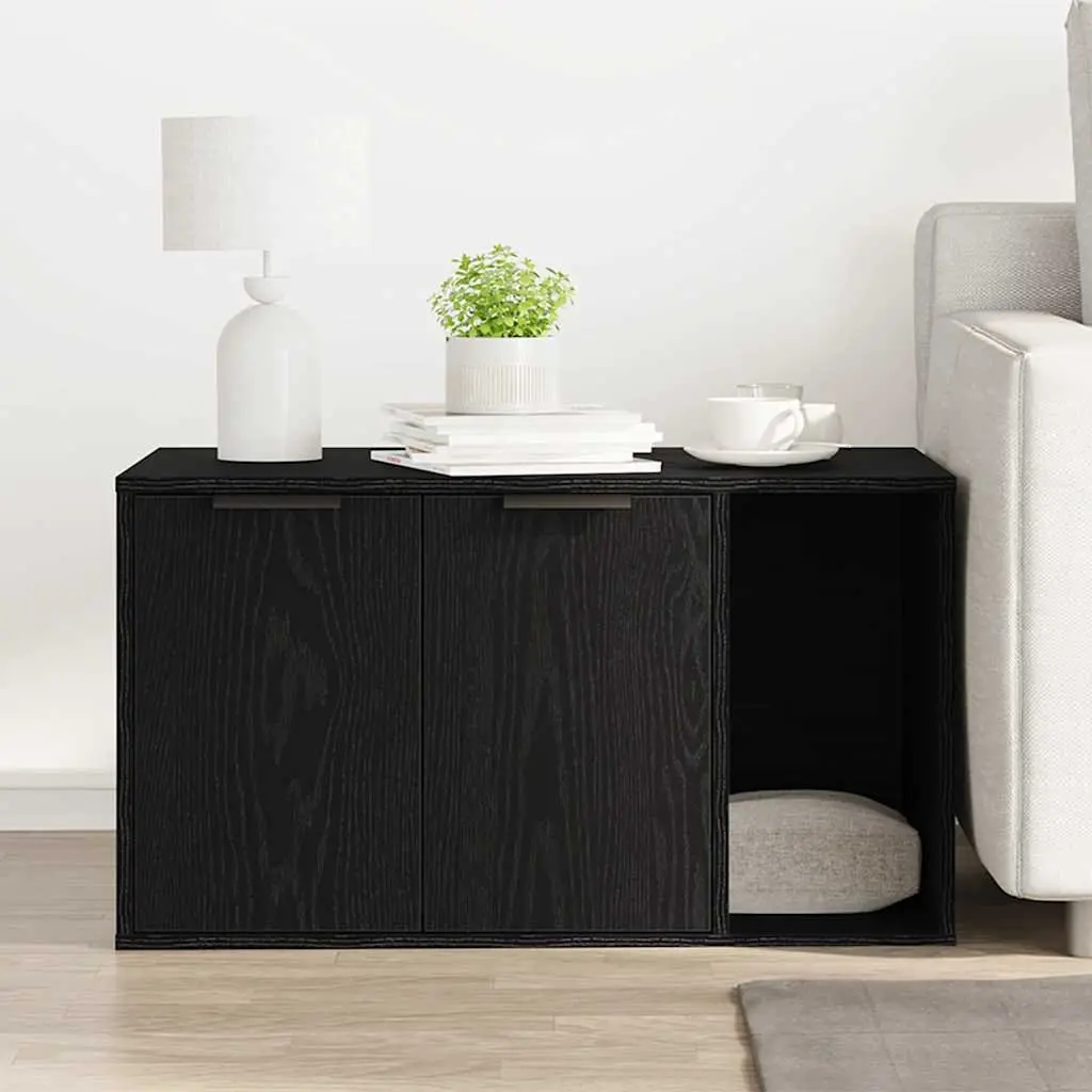 Cat Litter Box Enclosure Furniture Hidden Design Black Oak 80x50x45cm