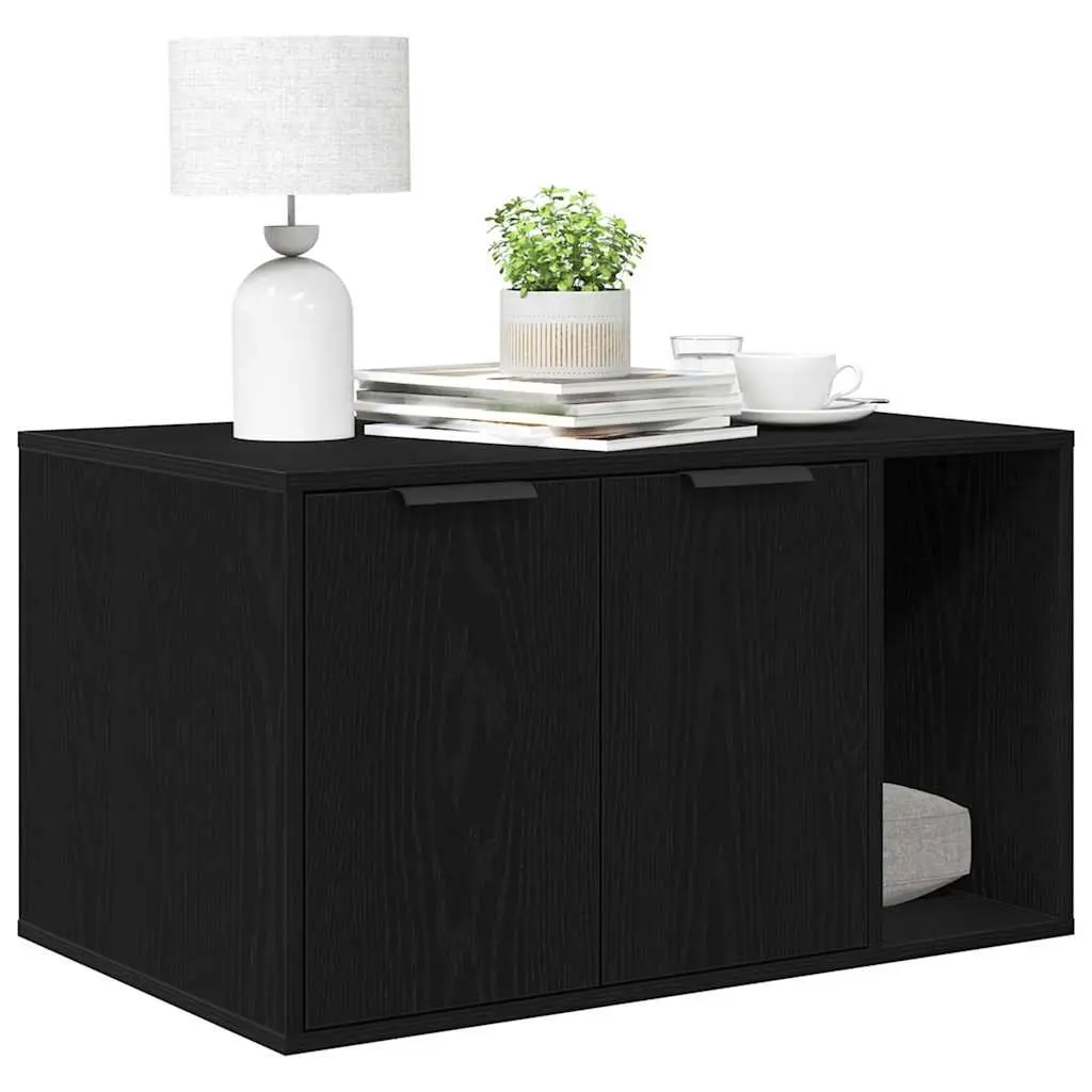 Cat Litter Box Enclosure Furniture Hidden Design Black Oak 80x50x45cm