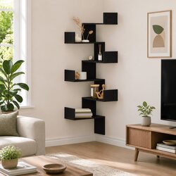 Corner Shelf - 45 x 45 x 147 cm, Black Oak, Engineered Wood